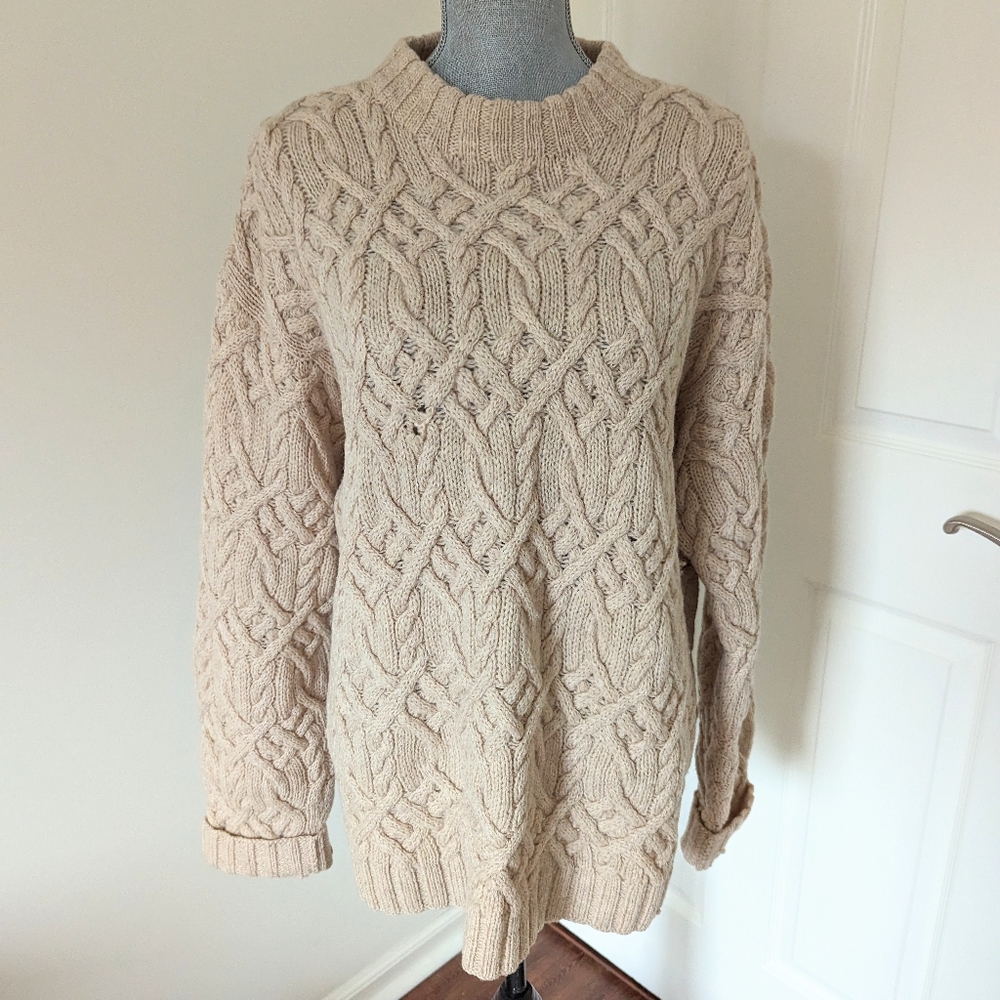 [J. Crew] Wool Cable Knit Oversize Sweater - M